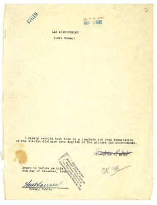Translator's deposition, "Las Abandonadas," 1945