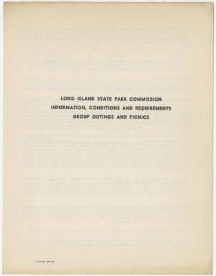Long Island State Park Commission Information, Conditions and Requirements: Group Outings and Picnics