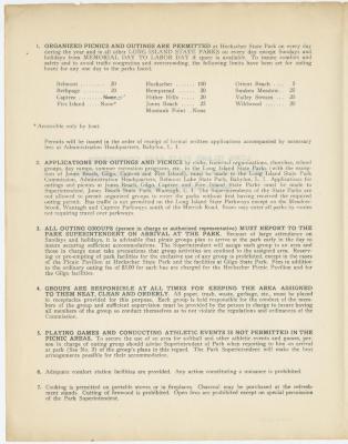 Long Island State Park Commission Information, Conditions and Requirements: Group Outings and Picnics