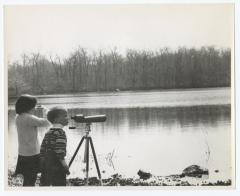 Long Island State Parks, Children Looking through Telescope on Beach