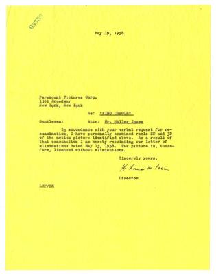 Letter from director of MPD to Paramount Pictures