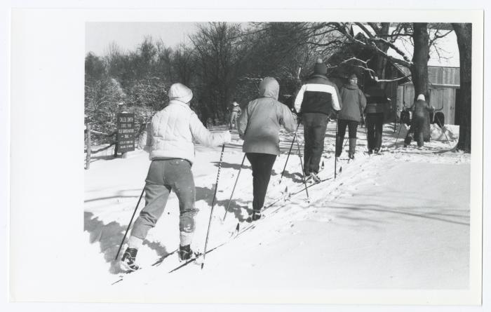 Group skiing. Caleb Smith State Park Cross Country Ski Clinic