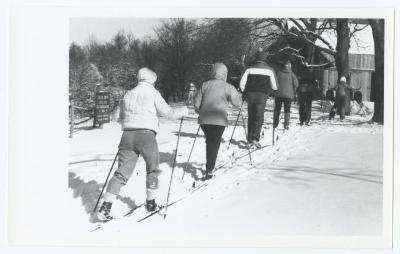 Group skiing. Caleb Smith State Park Cross Country Ski Clinic