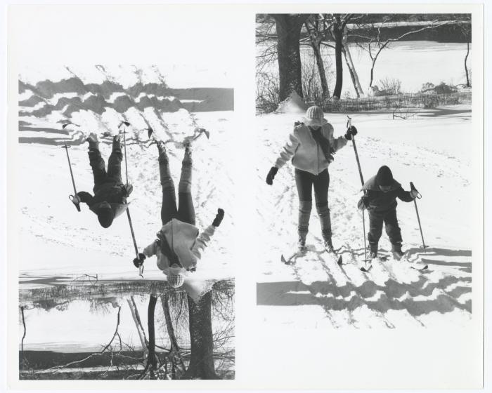 Woman and child skiing. Caleb Smith State Park Cross Country Ski Clinic