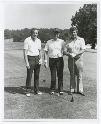 Three men on golf course. Long Island PGA Tournament. Bethpage State Park