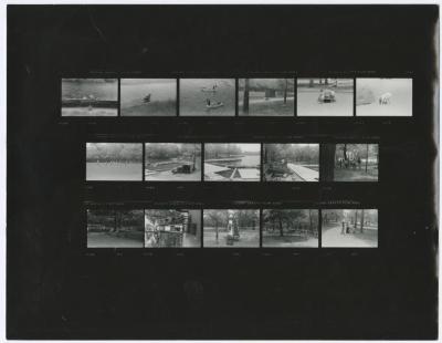 Contact sheet with sixteen images of a play area and park