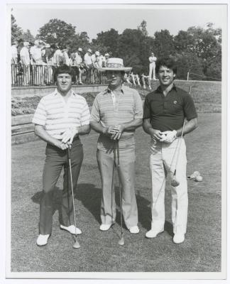 Three men on golf course. Long Island PGA Tournament. Bethpage State Park