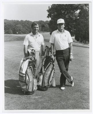 Two men on golf course. Long Island PGA Tournament. Bethpage State Park