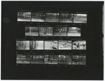 Contact sheet with nineteen images of a play area