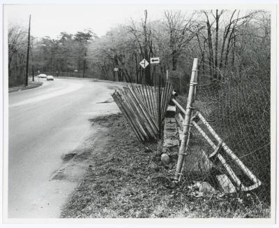 Belmont Lake State Park. Damaged Guard Rail, August Road