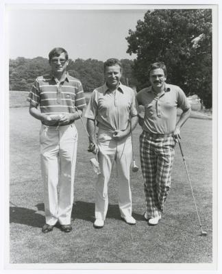 Three men on golf course. Long Island PGA Tournament. Bethpage State Park