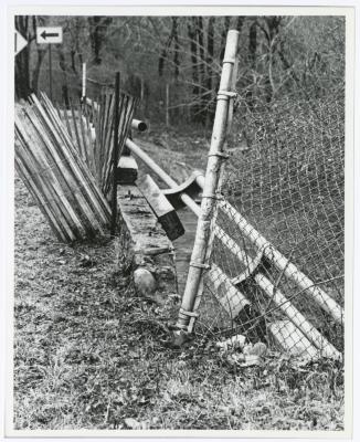 Belmont Lake State Park. Damaged Guard Rail, August Road