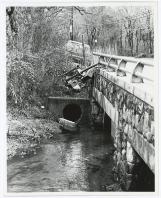 Belmont Lake State Park. Damaged Guard Rail, August Road