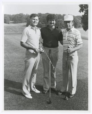 Three men on golf course. Long Island PGA Tournament. Bethpage State Park
