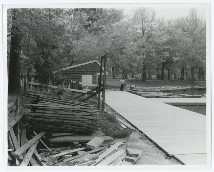 Belmont Lake State Park Playground. Boat dock under construction
