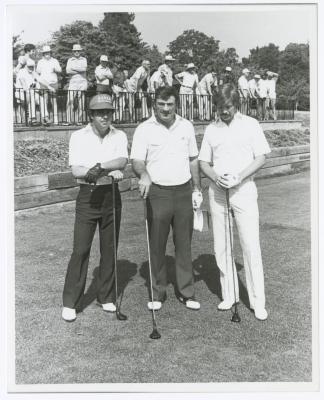 Three men on golf course. Long Island PGA Tournament. Bethpage State Park