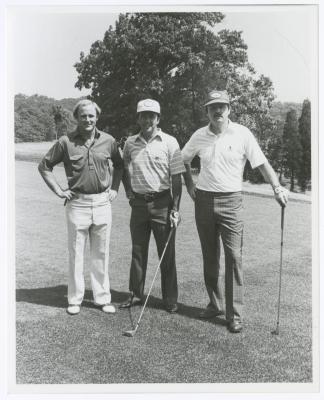 Three men on golf course. Long Island PGA Tournament. Bethpage State Park