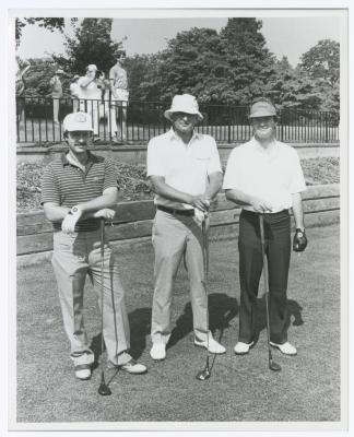 Three men on golf course. Long Island PGA Tournament. Bethpage State Park