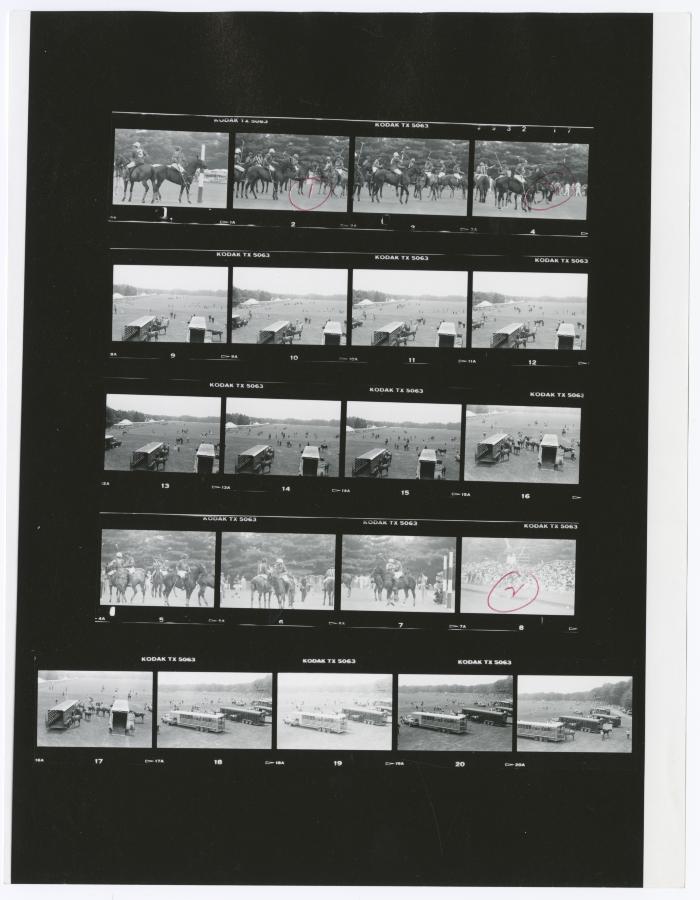 Contact sheet of twenty-one images of Bethpage State Park Polo Field. Shearson Lehman Tournament