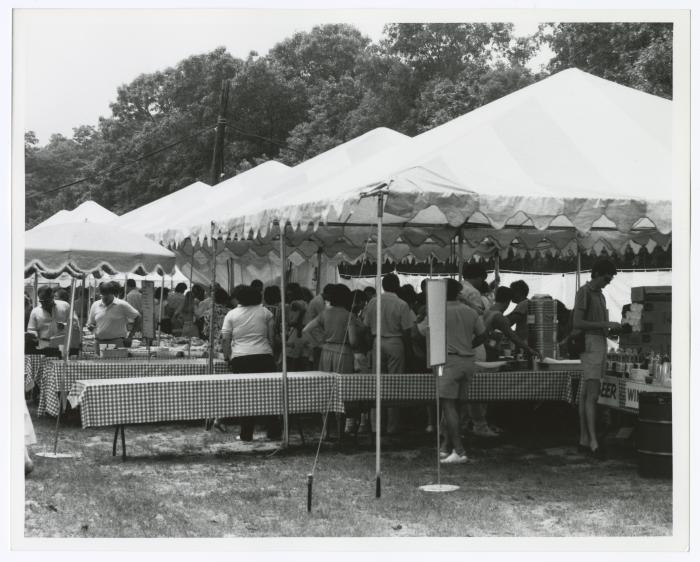 Spectator tents and eating area. Bethpage State Park Polo Field. Shearson Lehman Tournament