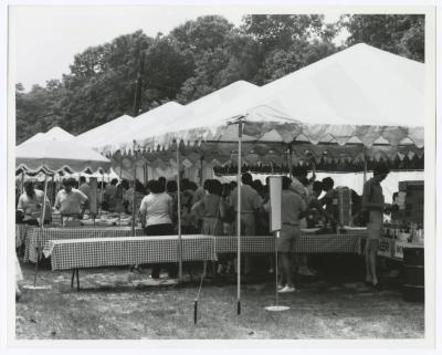 Spectator tents and eating area. Bethpage State Park Polo Field. Shearson Lehman Tournament