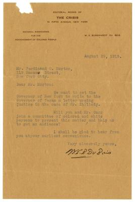 Letter from W.E.B. DuBois to Ferdinand C. Morton