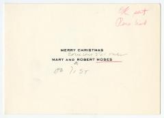 Holiday card from Mary and Robert Moses to Governor Averell Harriman