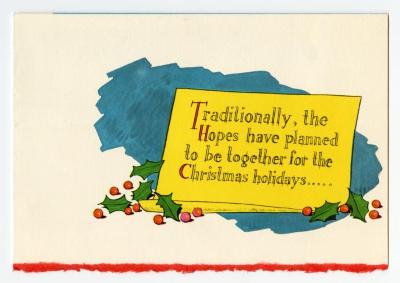 Holiday card from Bob Hope and family to Governor Averell Harriman