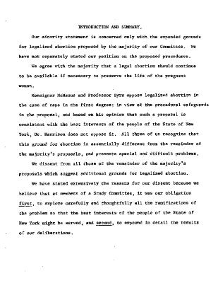 Minority report and recommendations of the Governor's Commission appointed to review the State's abortion law