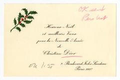 Holiday card from Christian Dior to Governor Averell Harriman