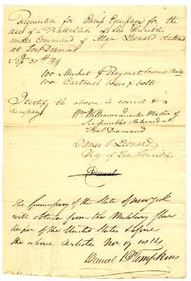 Requisition for arms and accoutrements for sea fencibles under command of Major Leonard