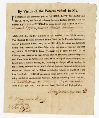 Ballstown tax roll, 1788