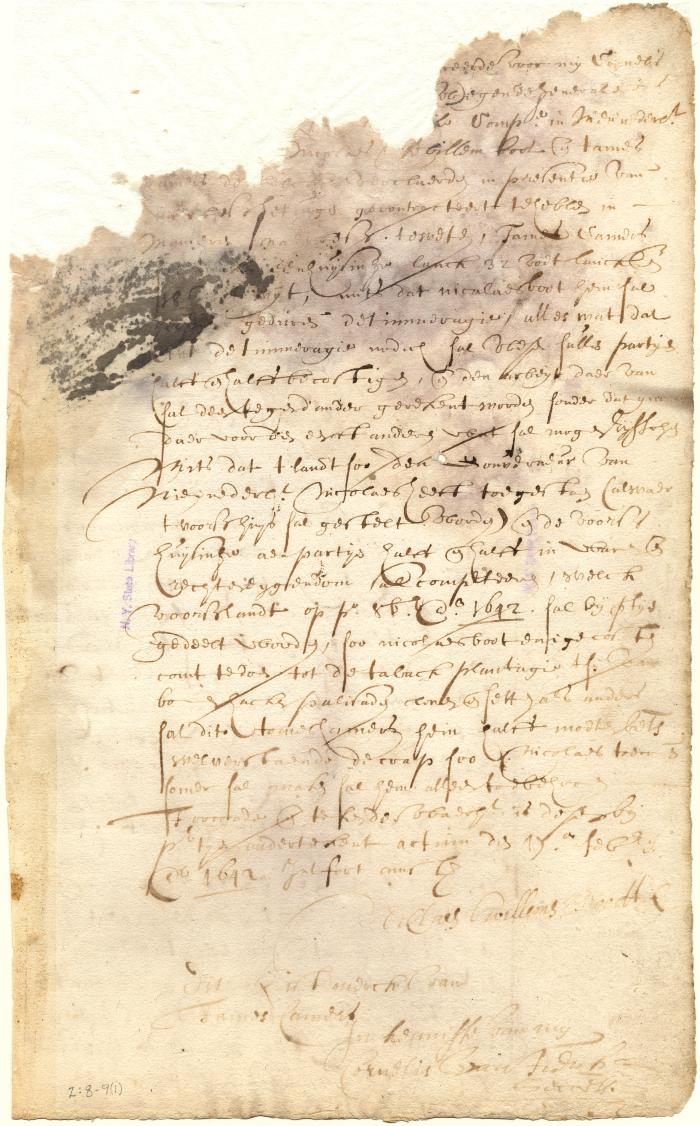 Contract between Thomas Chamers and Nicolaes Boot to build a house and divide Boot's plantation