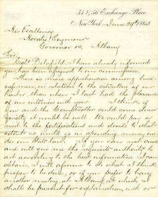 Letter from Edwin D. Morgan to Governor Seymour