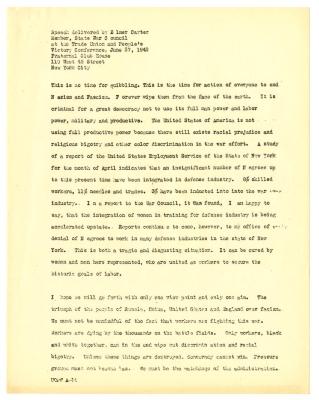 Speech by Elmer Carter, New York State War Council