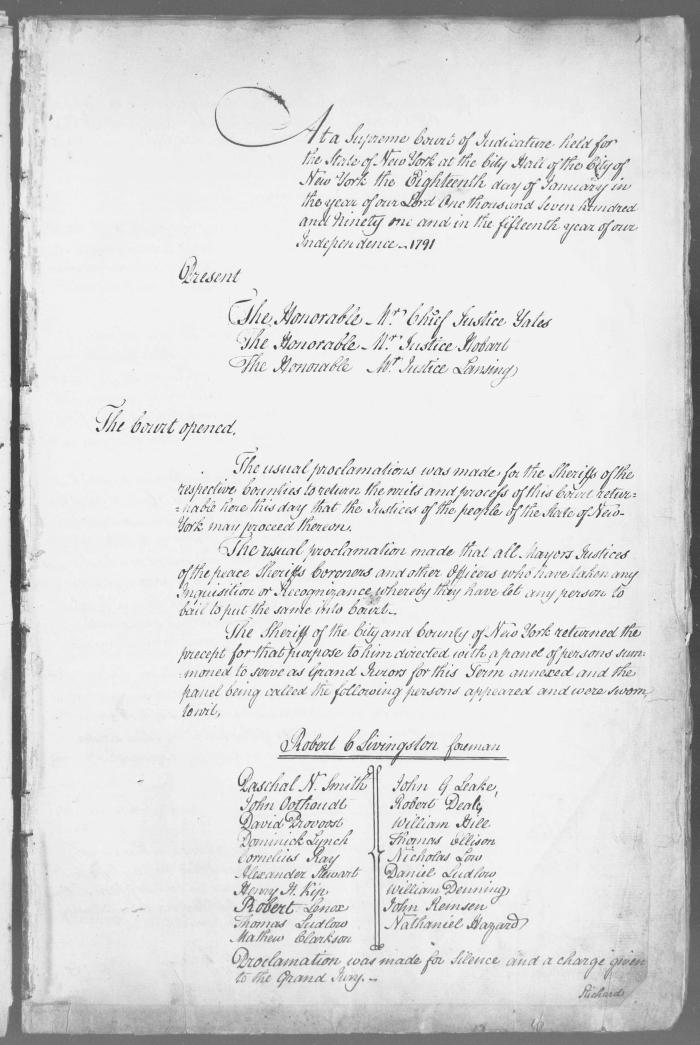 Engrossed minutes of the Supreme Court of Judicature, January 1791