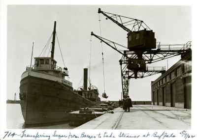 Transferring sugar from barges to lake steamer at Buffalo