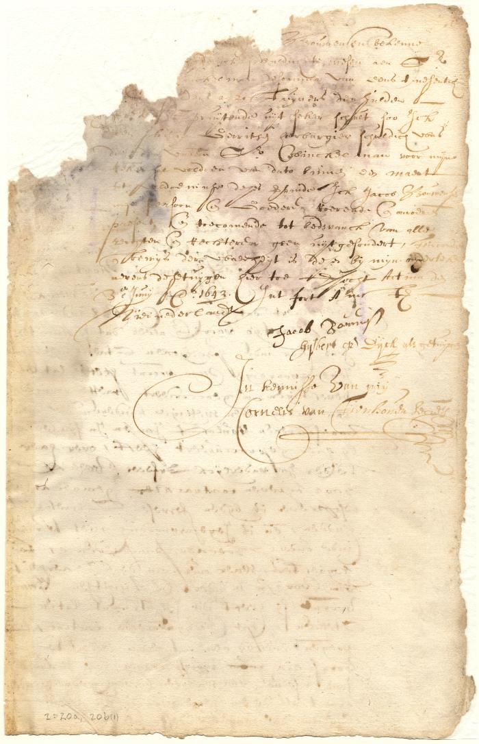 Bond of Jacob Bouwens to reimburse Johannes Winckelman for money to be paid to him by Philip Gerritsen