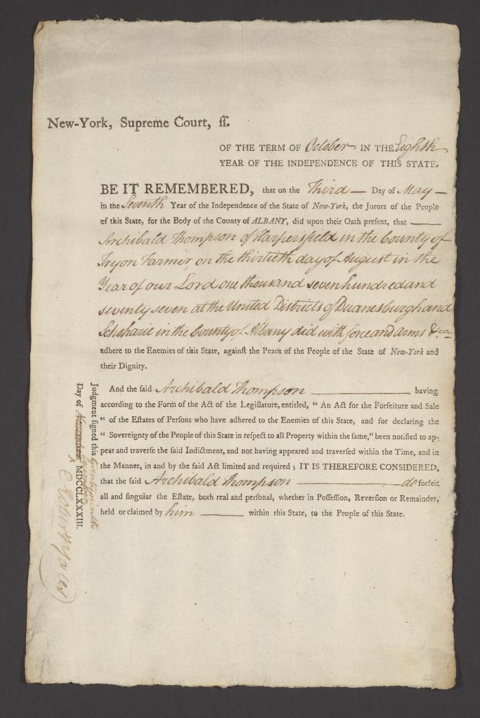 Judgment against Archibald Thompson as an enemy of the state