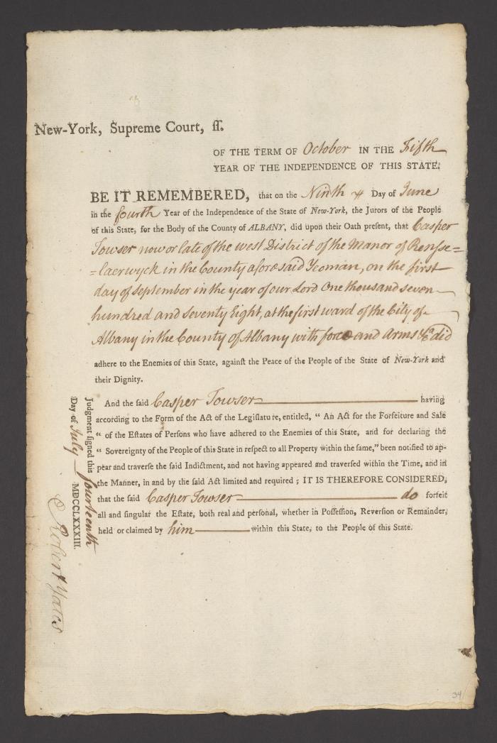 Judgment against Casper Towser as an enemy of the state