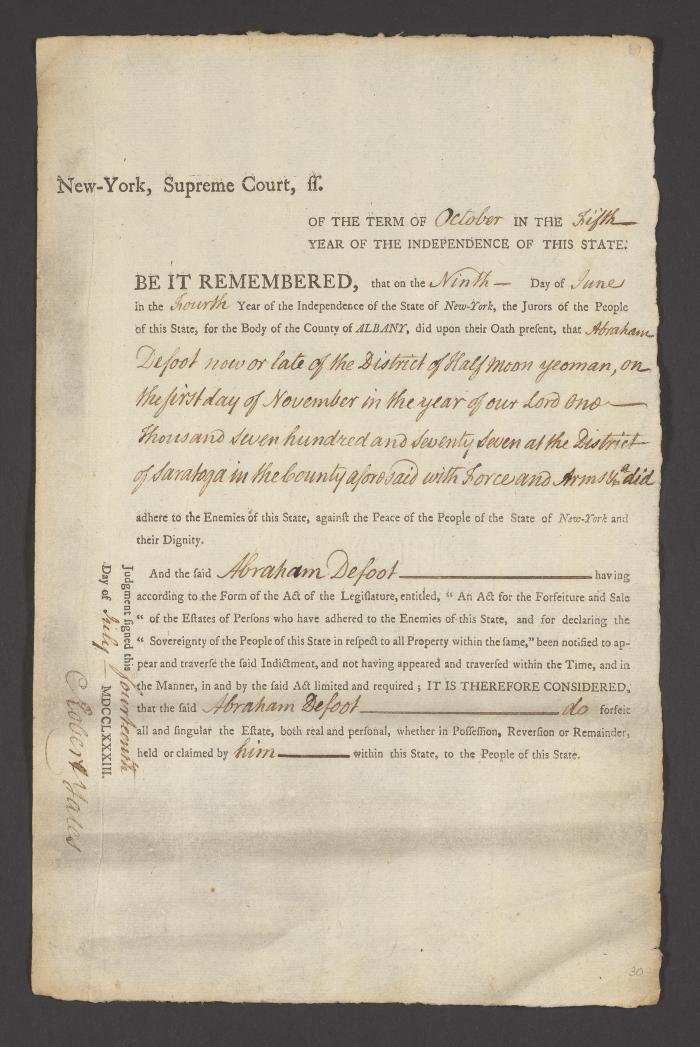 Judgment against Abraham Defoot as an enemy of the state