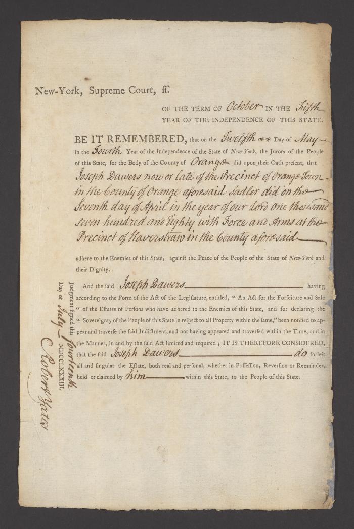 Judgment against Joseph Dawers as an enemy of the state