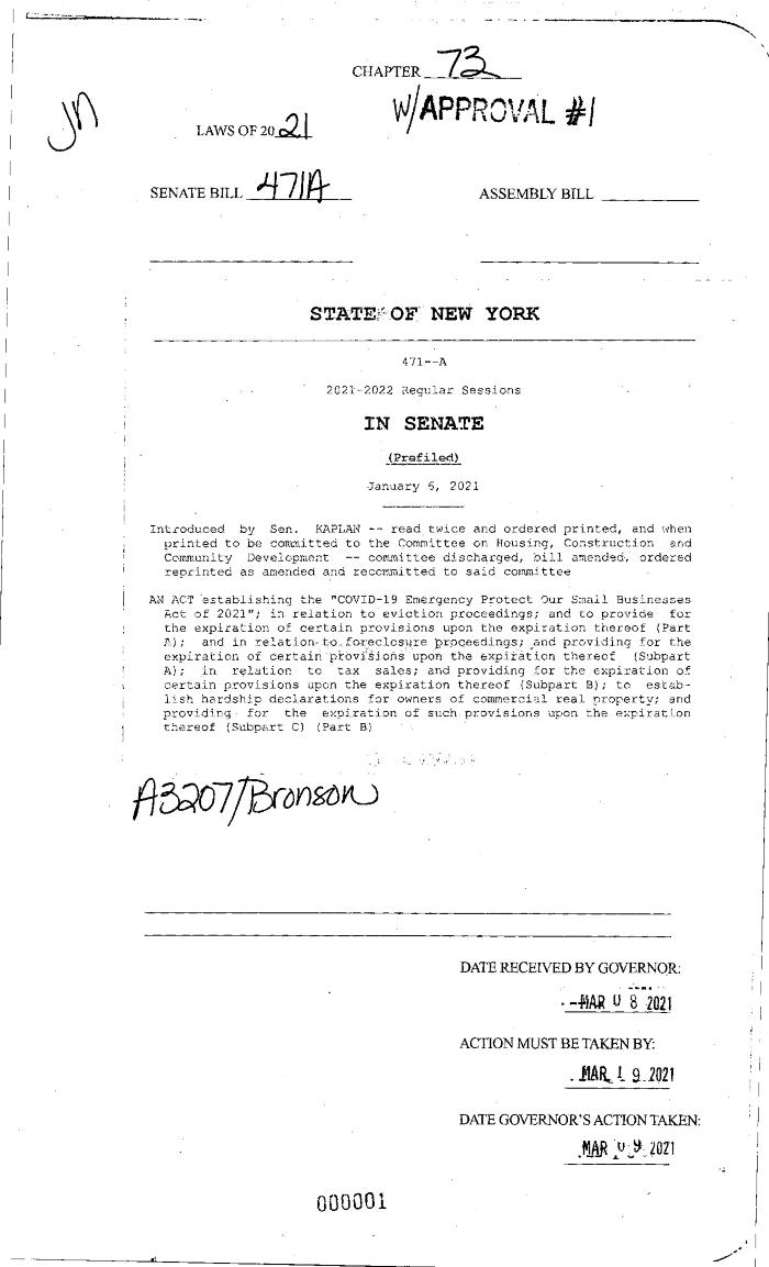 NYS Bill and Veto Jackets: 2021, Chapter 73