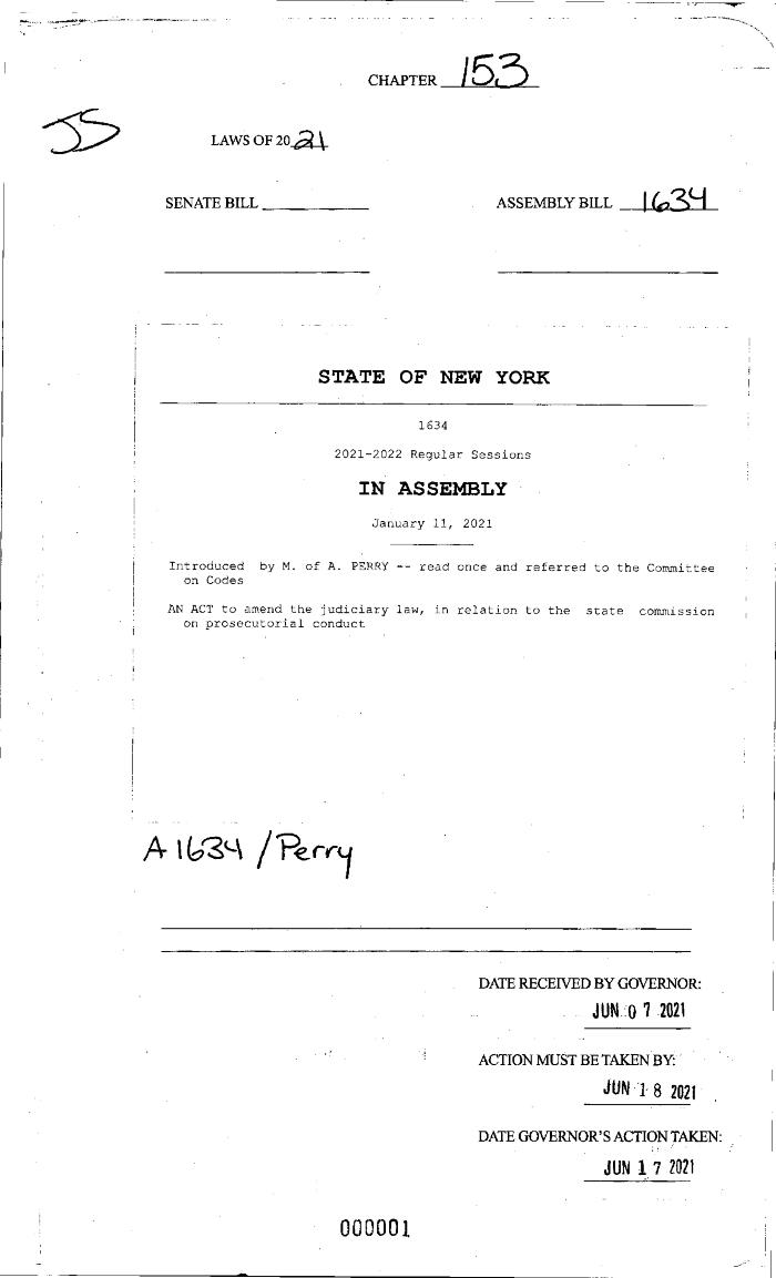 NYS Bill and Veto Jackets: 2021, Chapter 153