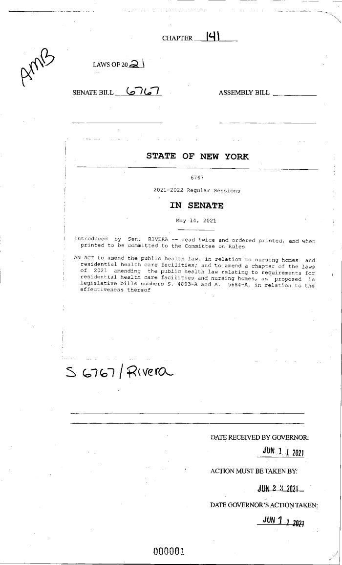 NYS Bill and Veto Jackets: 2021, Chapter 141