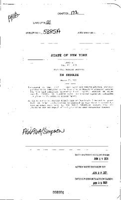 NYS Bill and Veto Jackets: 2021, Chapter 172