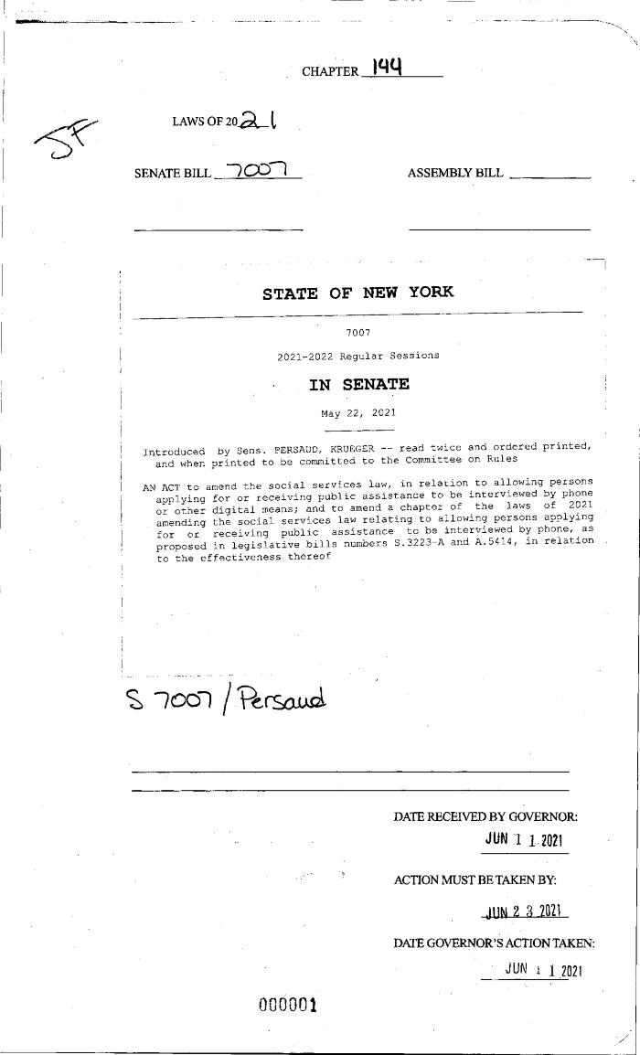 NYS Bill and Veto Jackets: 2021, Chapter 144