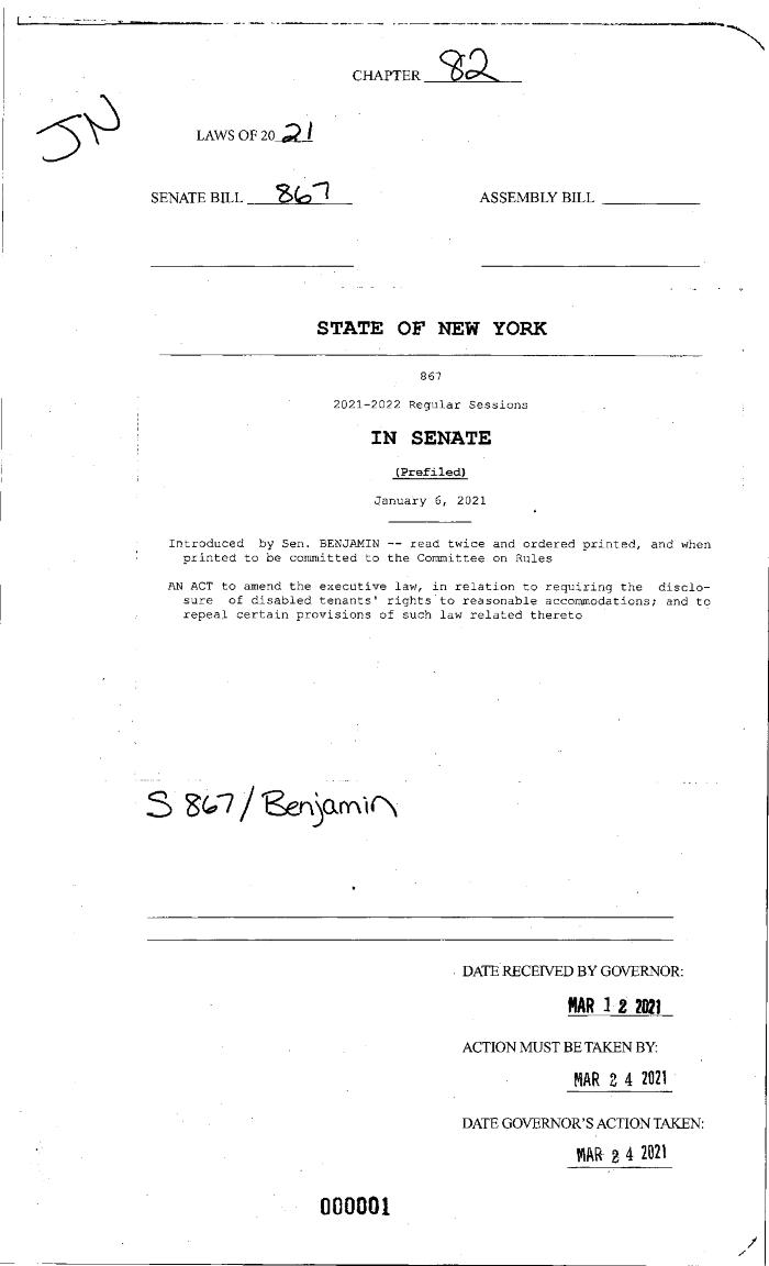 NYS Bill and Veto Jackets: 2021, Chapter 82