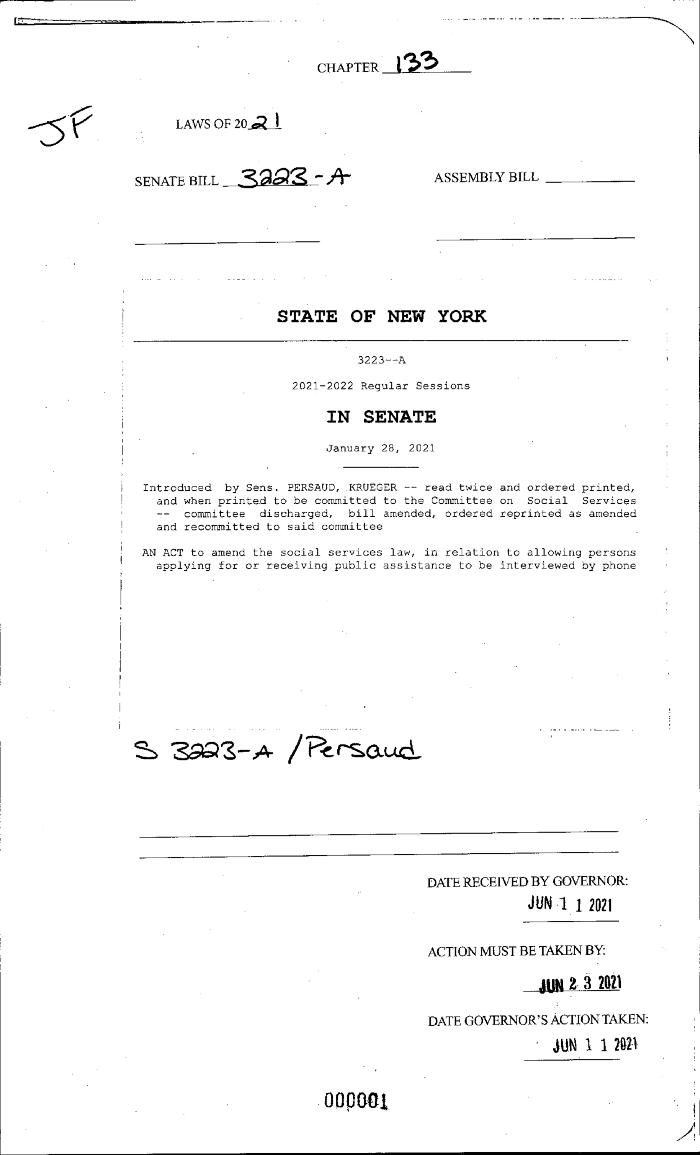 NYS Bill and Veto Jackets: 2021, Chapter 133