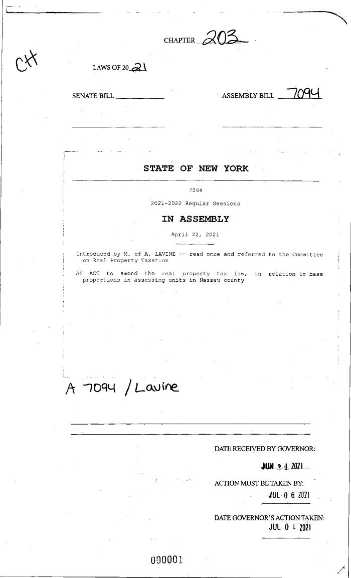 NYS Bill and Veto Jackets: 2021, Chapter 203